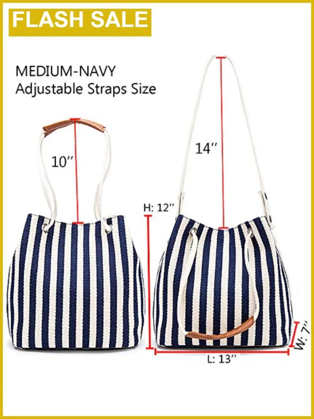 Canvas Striped Hobo Tote Bag with Adjustable Straps, Magnetic Closure, Work